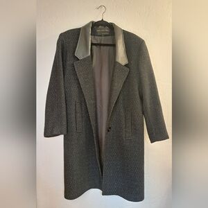 David Benjamin Vtg Wool Overcoat Womens 8 Black Leather Trim Lined Pockets